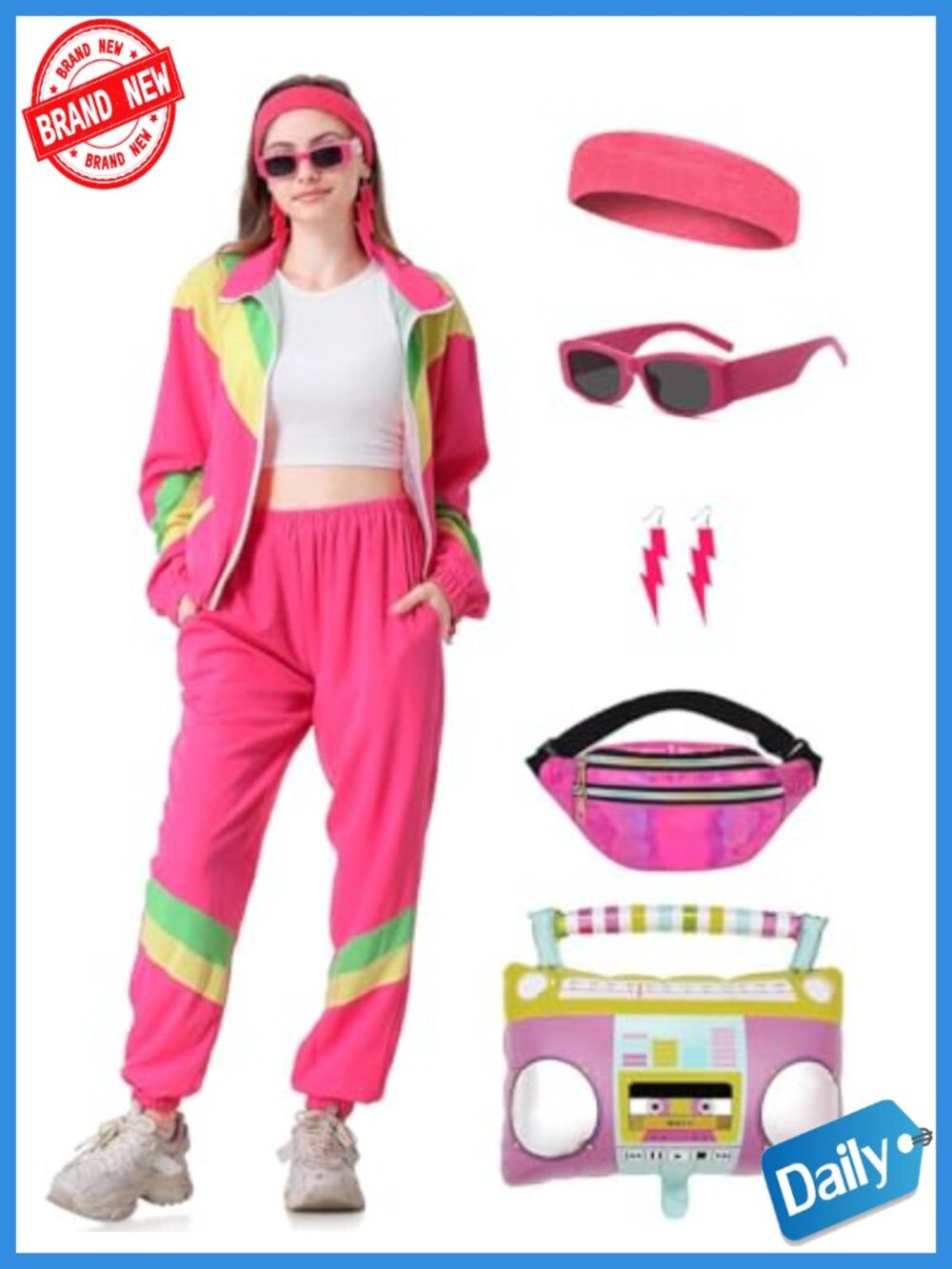 80s Retro Tracksuit Set 100% Polyester Color Block Windbreaker Jacket &
